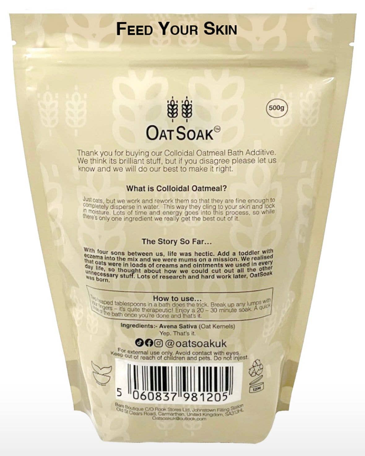 Bare Boutique – Leite/Sais de banho por atacado – OatSoak - Aveia Solúvel para Banho. Cuidados Naturais para a Pele.1