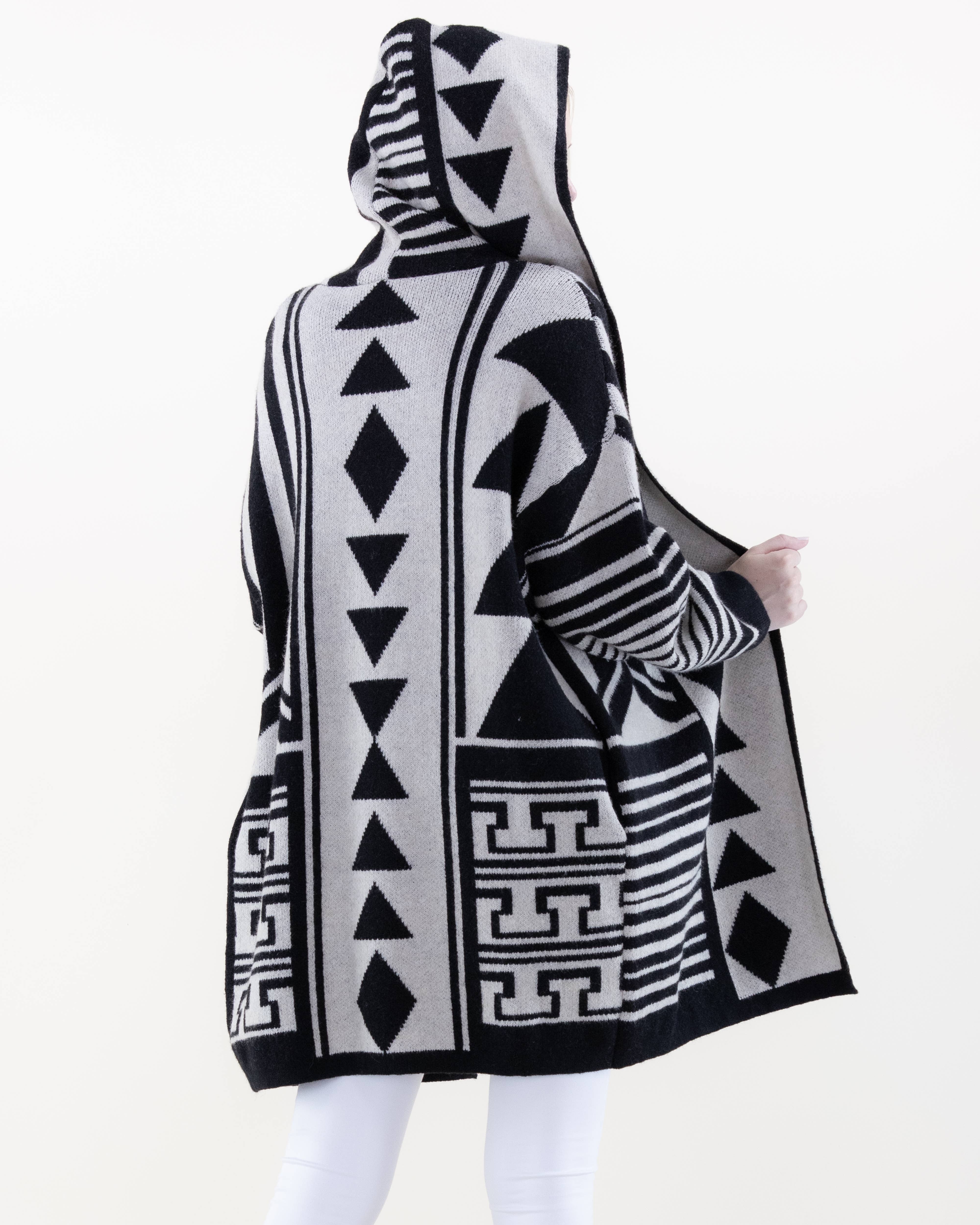 Original USA - Wholesale Cardigan - Women's - Comfy & Oversized Geometric Hooded Cardigan1