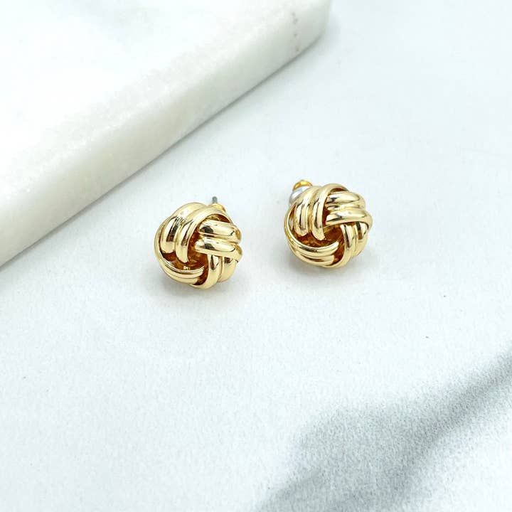 18k Gold Filled Polished Gold Tone Knot Stud Earrings 11mm, Classic Jewelry, Wholesale Jewelry Making Supplies for wholesale by DIJU Jewelry