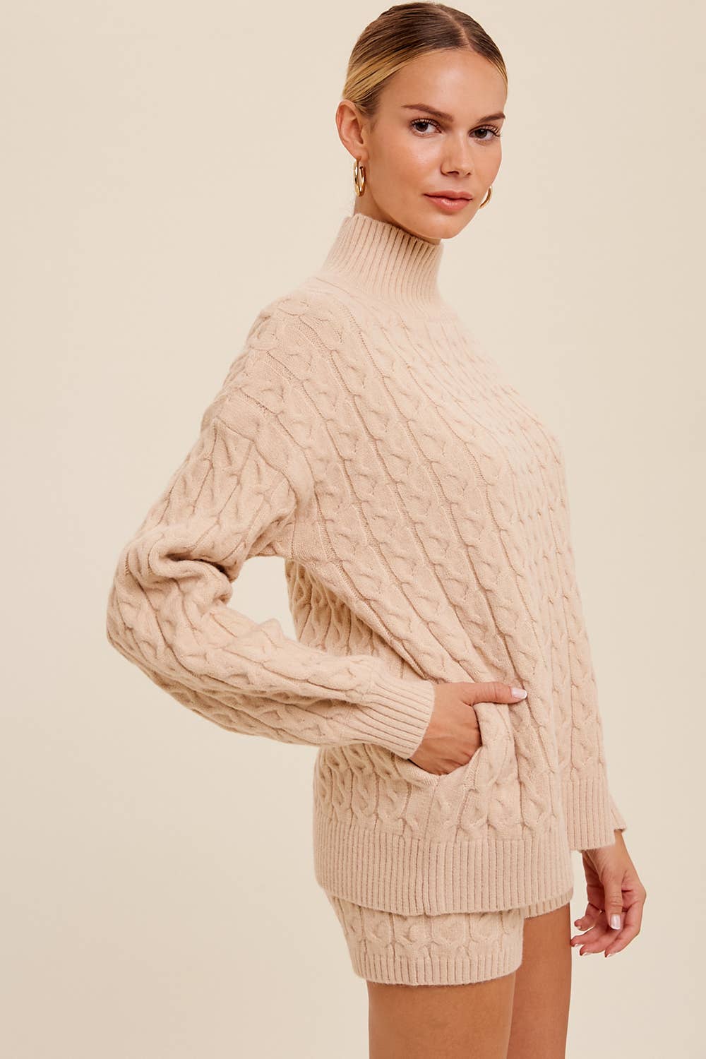 Listicle - Wholesale Lounge Set - Women's - Cable Knit Mock Neck Sweater Set LWSET01315