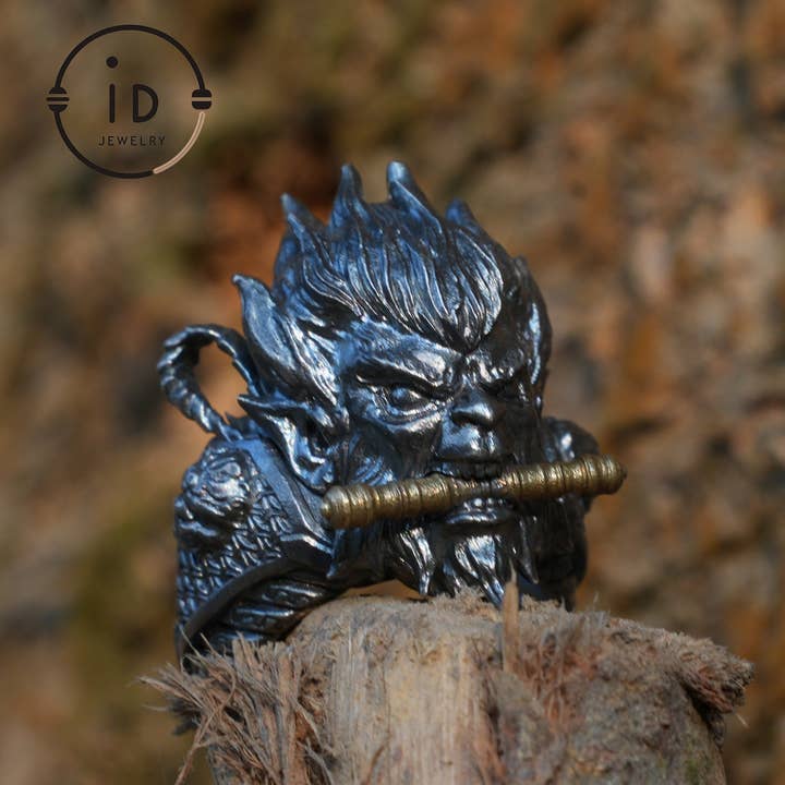 idjewelry – Engroshandel Statementring – Sort Wukong Ring - 925 Sølv Gotisk Design, Statement Smykker til Fantasy Elskere
