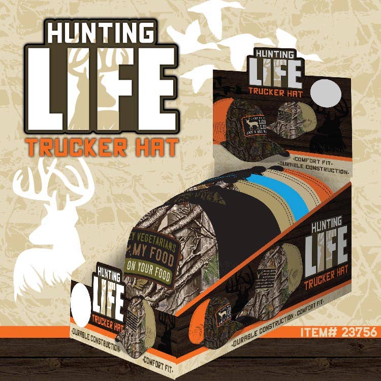 Novelty Brands - Wholesale Trucker Hat - Unisex - Hunting Life Trucker Hat with Patch Assortment - 6/Display3