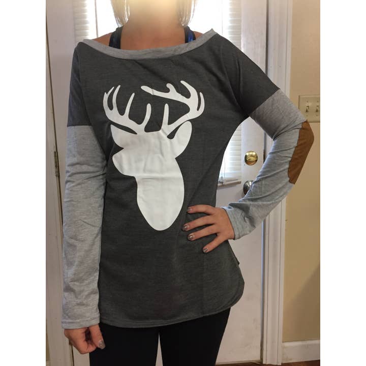 Cinza com Veado Branco Raglan por atacado de PLT Wholesale