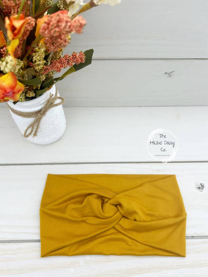 Mustard Front Knot Headband for wholesale by The Hazel Daisy Co