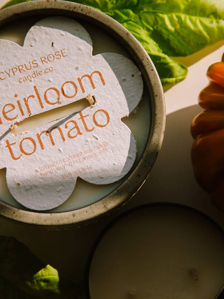 Heirloom Tomato Coconut-Soy Candle - 10oz Concrete Jar for wholesale by Cyprus Rose Candle Co.