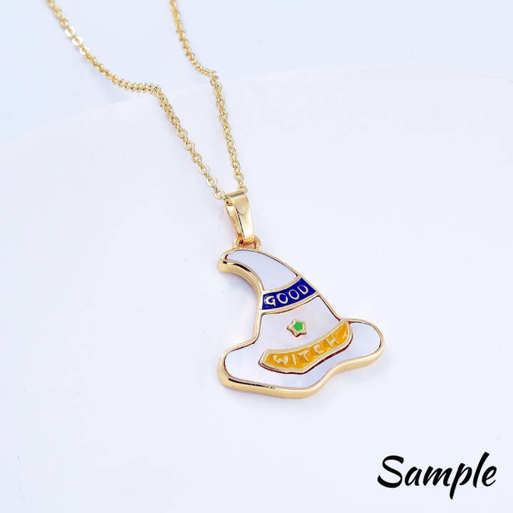 Beads Creation - Wholesale Individual charm/pendant - Enamel Witch Wizard Sorcerer Hat Charm in Gold Filled CP20802