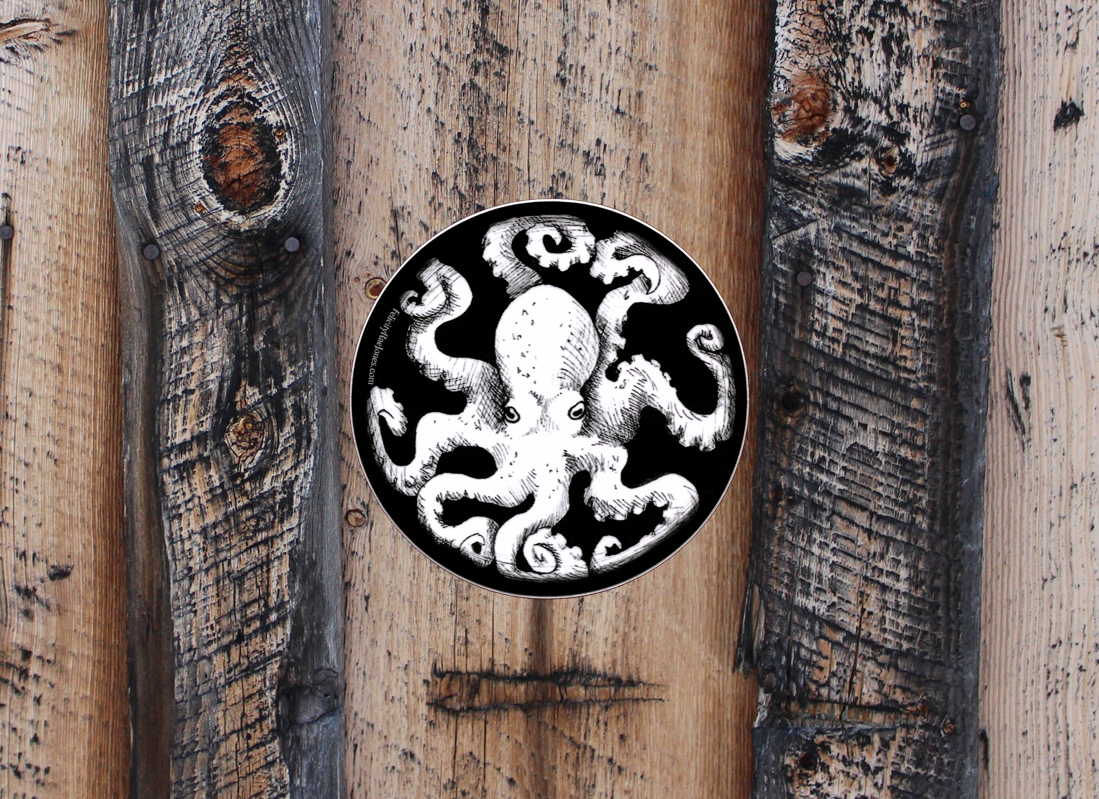 FJ Creations - Wholesale Sticker - "Entrapped White Octopus " Vinyl Sticker1