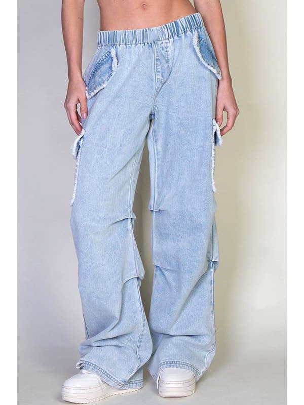 Light Wash Denim Cargo Pants With Pockets for wholesale on Faire
