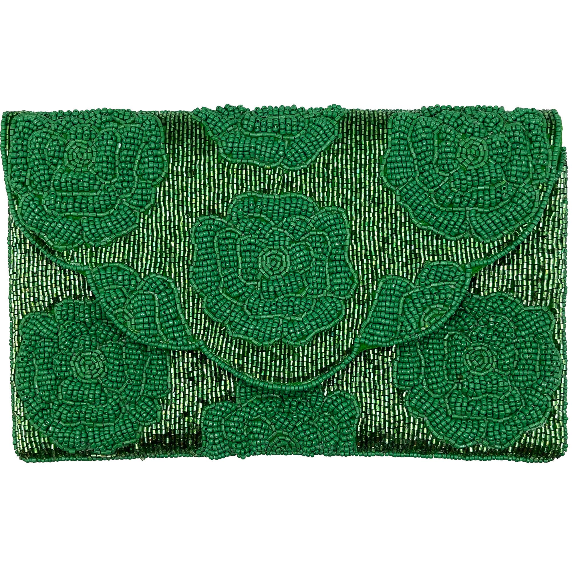 Ole - Vente Pochette – femme - Pochette à perles fait main avec motif floral vert LAC-SS-1913