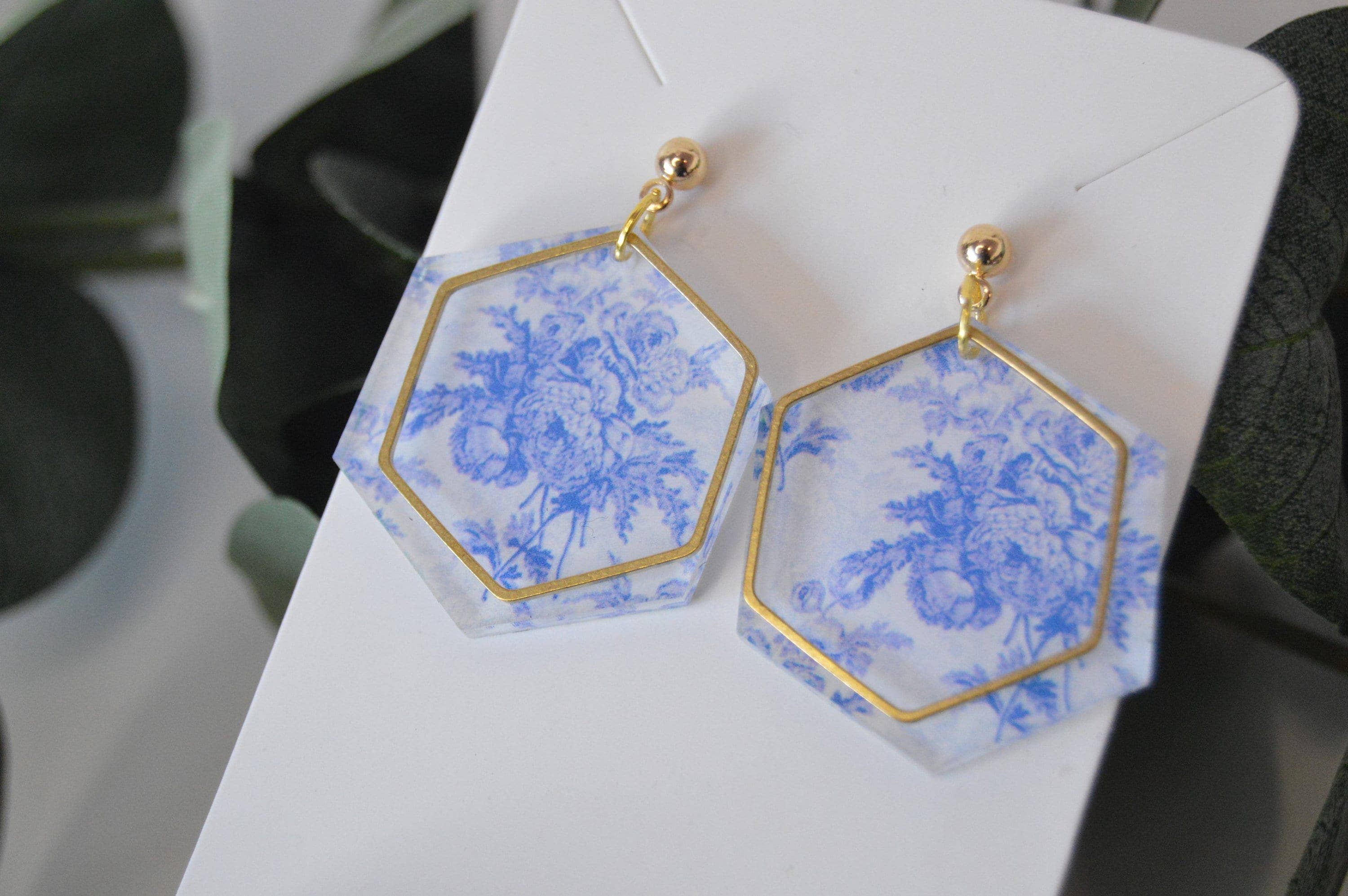 The Adorned Fox - Wholesale Dangle Earrings - Blue Chinoiserie Earrings, Drop Earrings, Dangle Earrings, S1