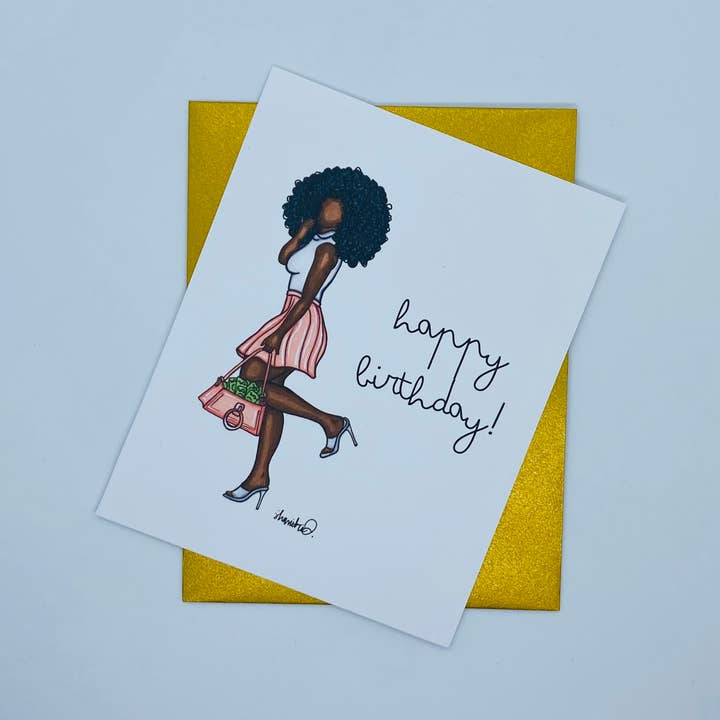 Happy Birthday Queen Greeting Card with Afro for wholesale by Black Chic Shop