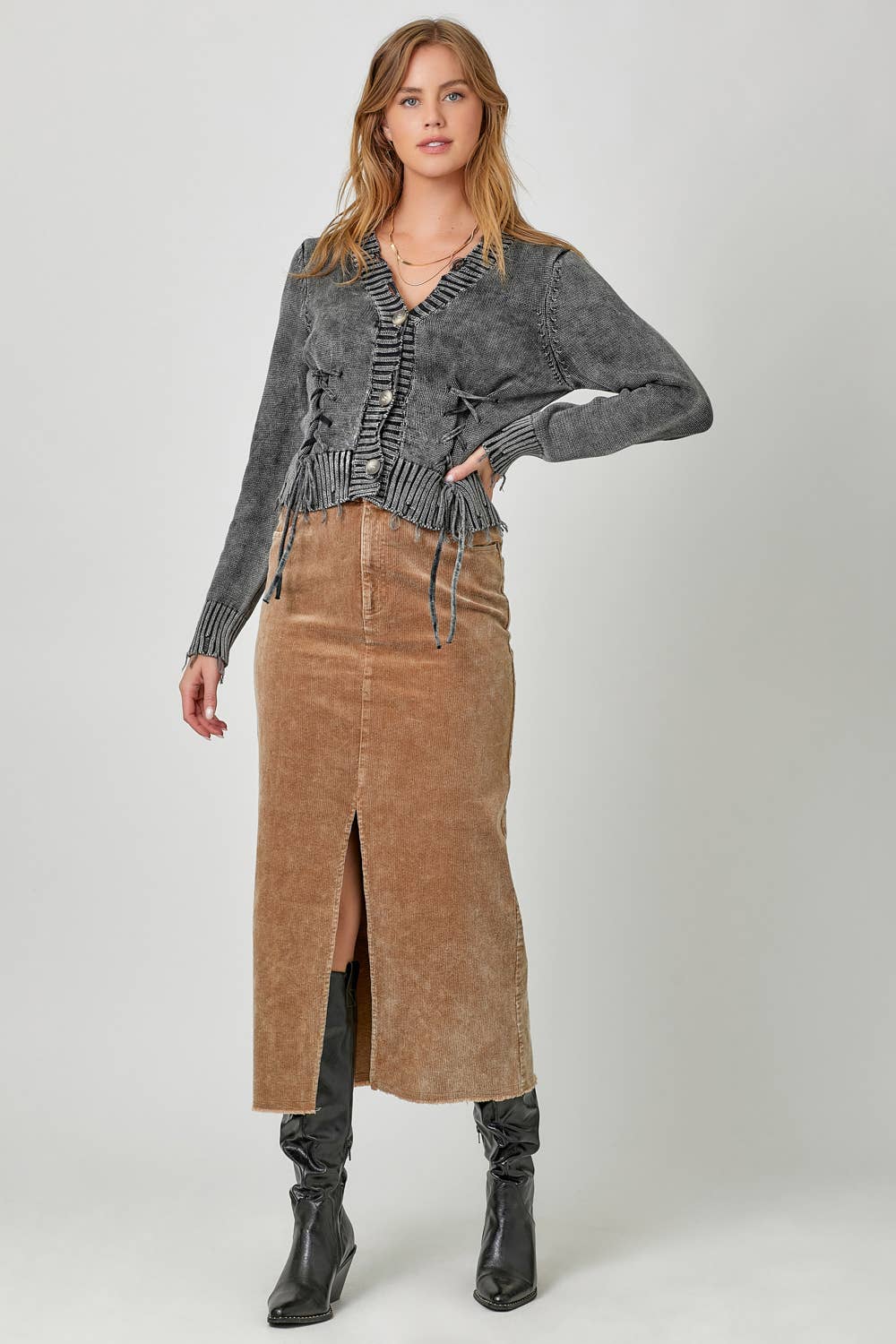 Mystree - Wholesale Skirt - Women's - 60742 Washed Front Slit Corduroy Skirt22