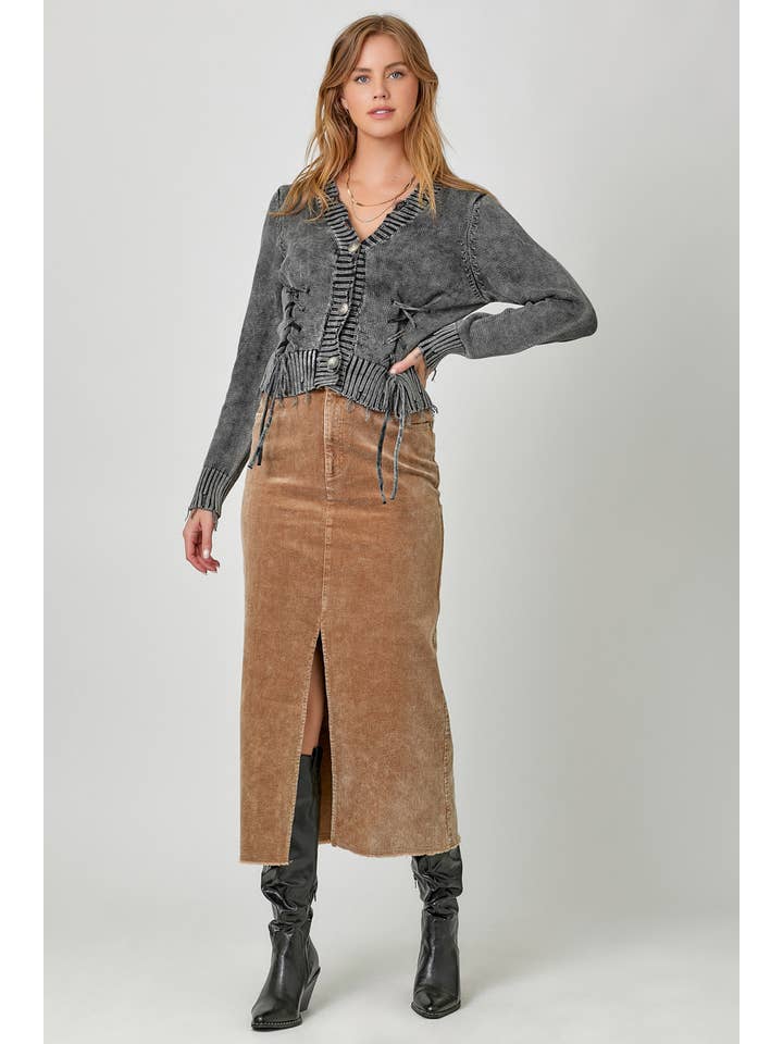 Mystree - Wholesale Skirt - Women's - 60742 Washed Front Slit Corduroy Skirt22