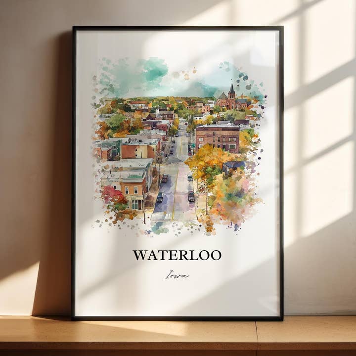 Premium Travel Art - Wholesale Art Print - Waterloo Iowa Wall Art, Black Hawk County Print, Iowa Watercolor Art, Waterloo IA Gift, Travel Print, Travel Poster, Housewarming Gift2
