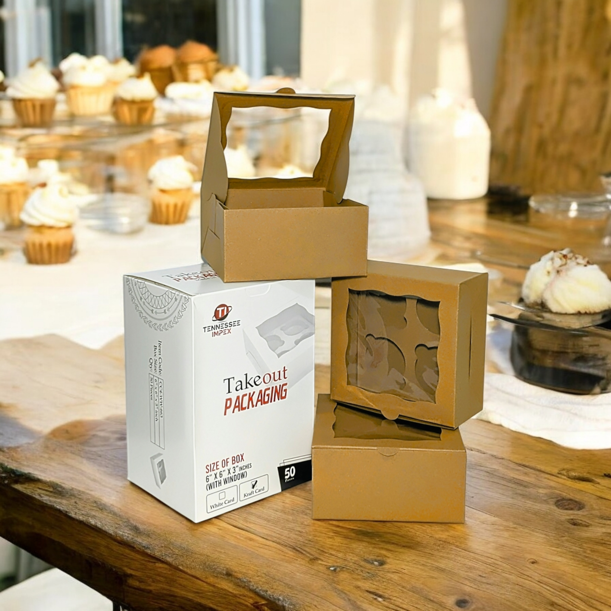 Tennessee IMPEX - Wholesale Cupcake/Muffin Pan - Cupcake Boxes with insert for 4 Pastries (6x6x3 inch) Kraft3