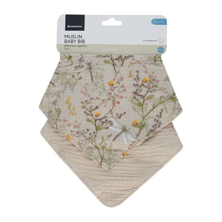 Secret Garden Beige 2 UDS muslin bib set for wholesale by Kikkaboo