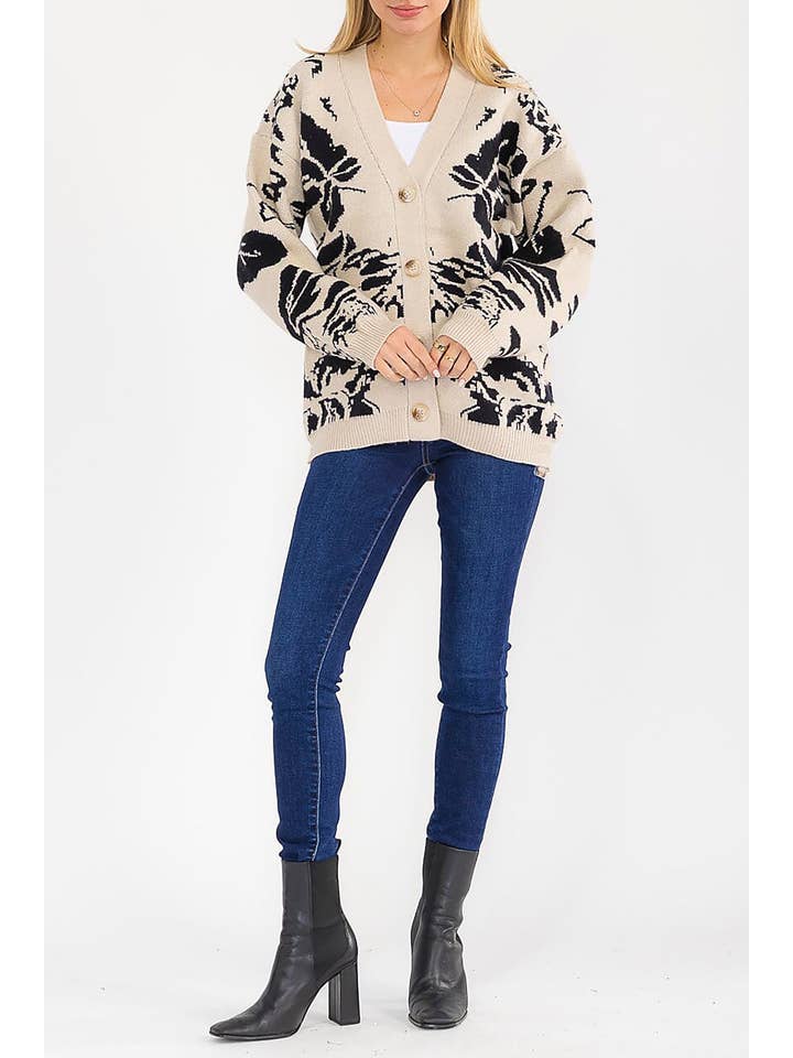 FARINA D'AVENA CARDIGAN MULTI STAMPA CON BOTTONI in vendita all'ingrosso su Faire3