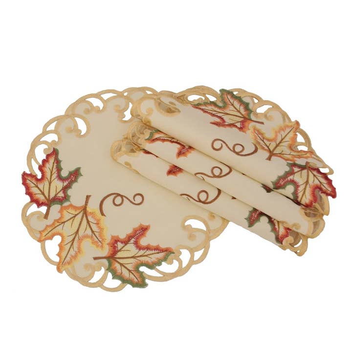 Moisson Leaf Bestickte Cutwork Herbst Deckchen, 30,5 cm rund für den Großhandel von Xia Home Fashions & Manor Luxe