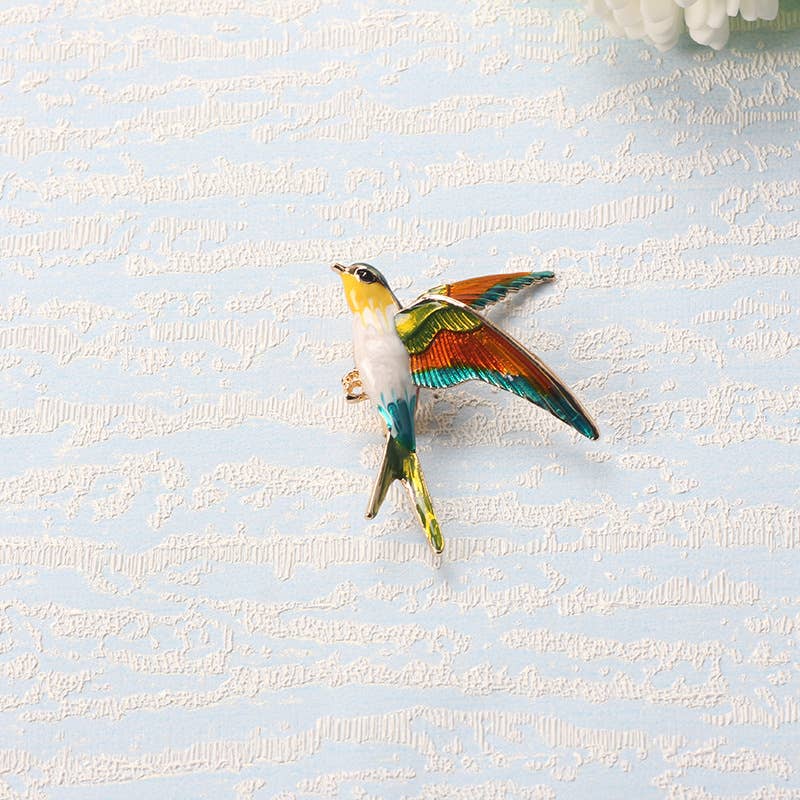 Tourtiwi - Vente Broches - Broche hirondelle émaillée en peinture à l’huile colorée, broche animal4