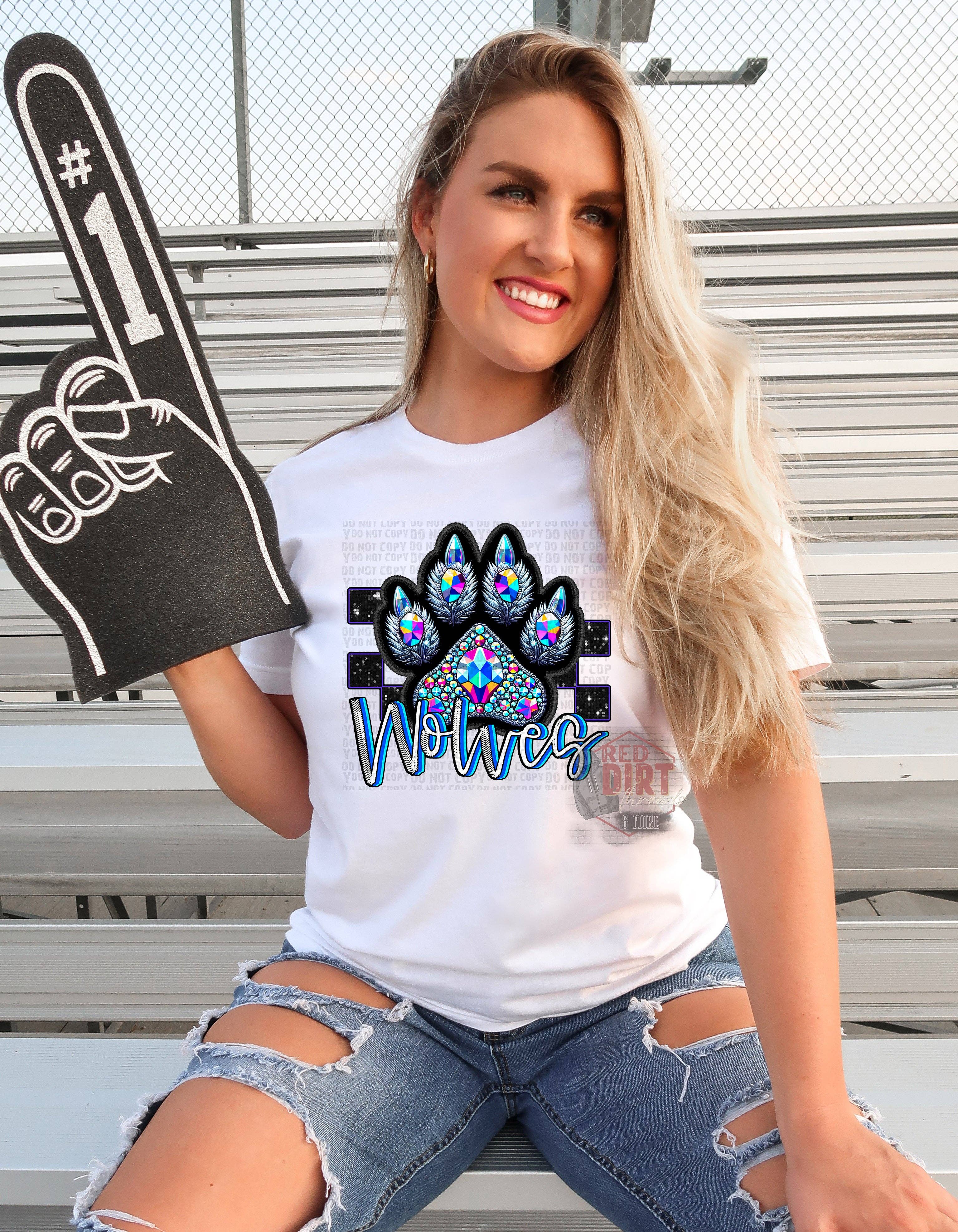 Red Dirt Transfers - Wholesale Sublimation Transfer - Wolves Faux Rhinestones DTF Transfer | Trendy School Spirit DTF Transfer | Ready to Press | High Quality DTF Transfers | Fast Shipping0