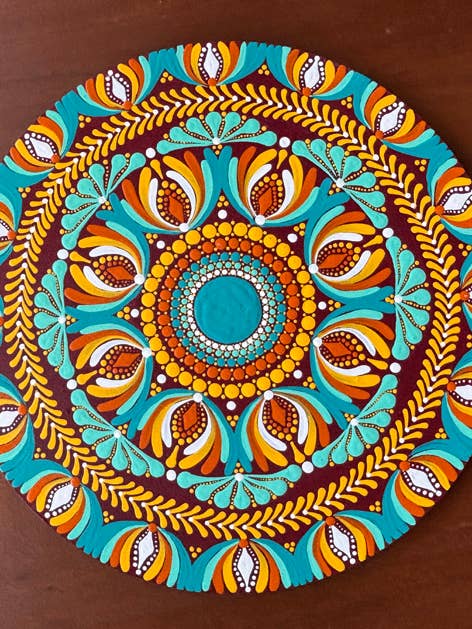 12" Hand Painted Mandala for wholesale by Kim Bader- Hand painted mandalas