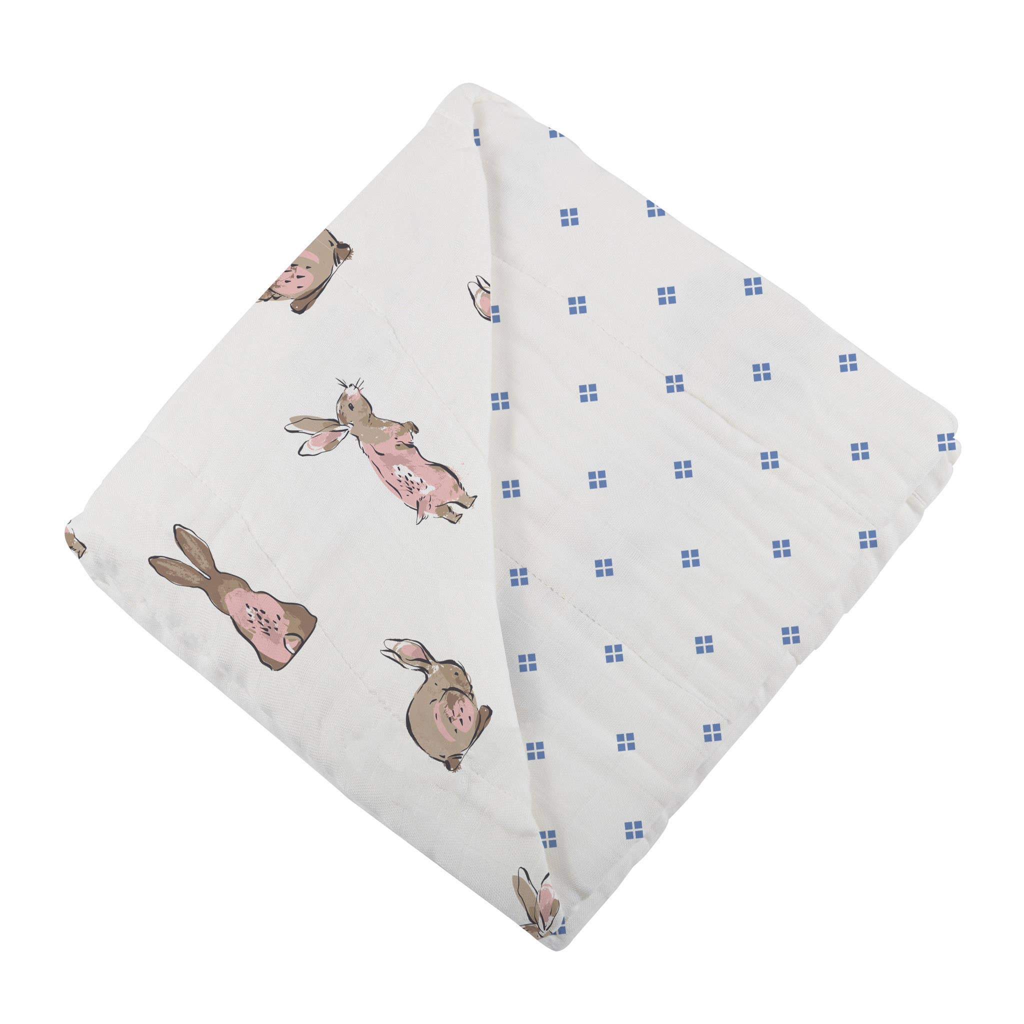 Newcastle Classics - Wholesale Bedding Blanket - Kids & Baby - Powder Pink Bunnies & Periwinkle Diamond Polka Dot Blanket5