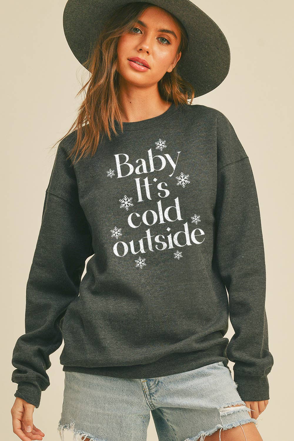 Honestee - Wholesale Sweatshirt - Women's - Baby It's Cold Outside Long Sleeve Sweatshirt0