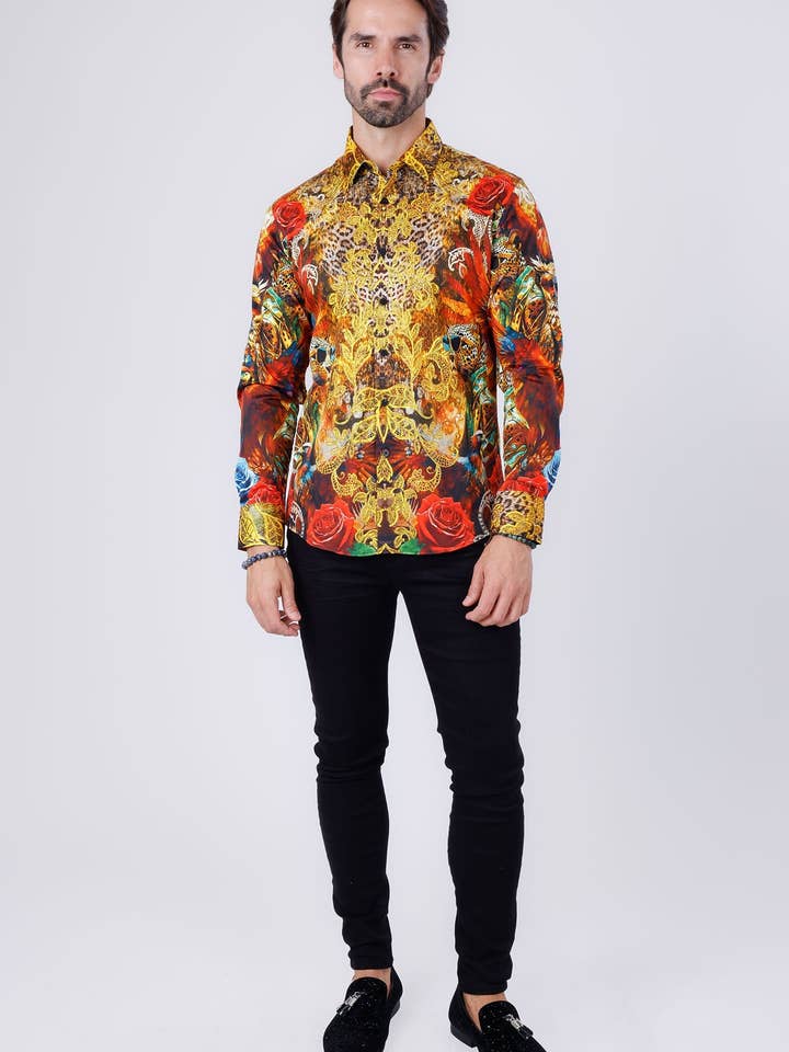 Men's Rhinestone Rose Owl Long Sleeve Shirts 4SPR06 for wholesale by BARABAS