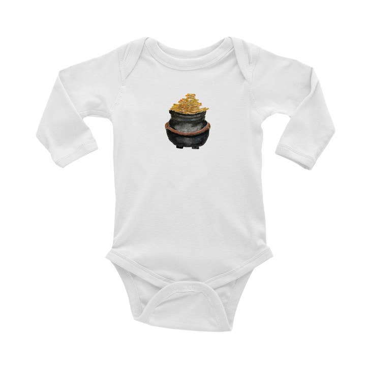 body de manga comprida "pot of gold baby" por atacado de Tina Labadini Designs