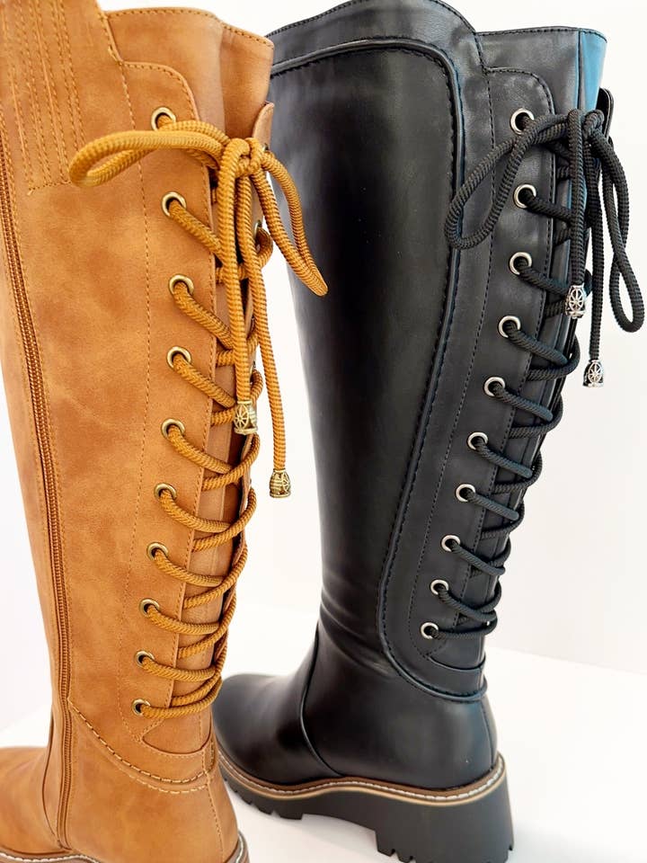AGENDA-24 LACE-UP BACK DESIGN COMBAT TALL BOOTS for wholesale by CCOCCI