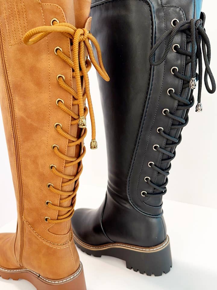 CCOCCI - Wholesale Boots - Women's - AGENDA-24 LACE-UP BACK DESIGN COMBAT TALL BOOTS