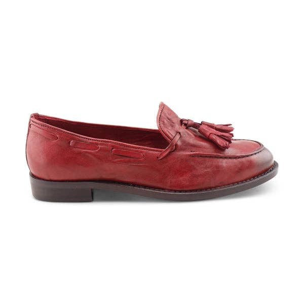 Burgundy crumpled leather loafers for wholesale by Otisopse