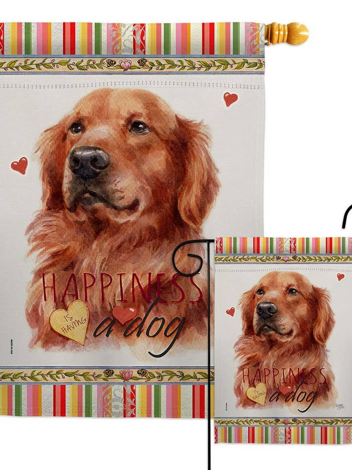Drapeau rouge Golden Retriever Happiness Dog Jardin de la fête nationale pour la vente par Two Group Flag Co