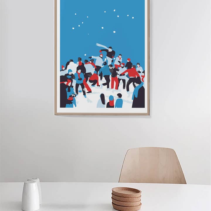 Margret Aurin - Wholesale Art Print - Art print SNOWBALL FIGHT, Graphic Illustration1