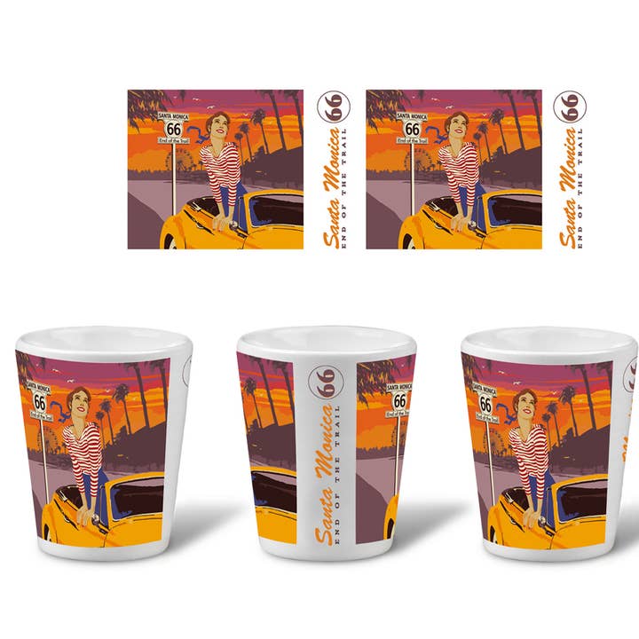 Santa Monica Pier Rt 66 Girl Ceramic Shot for wholesale by Tourist Courts