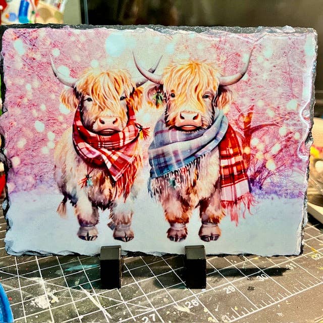 Highland Cow Granite Slate Home Decor Plaque for wholesale by Cedar Hill Country Market