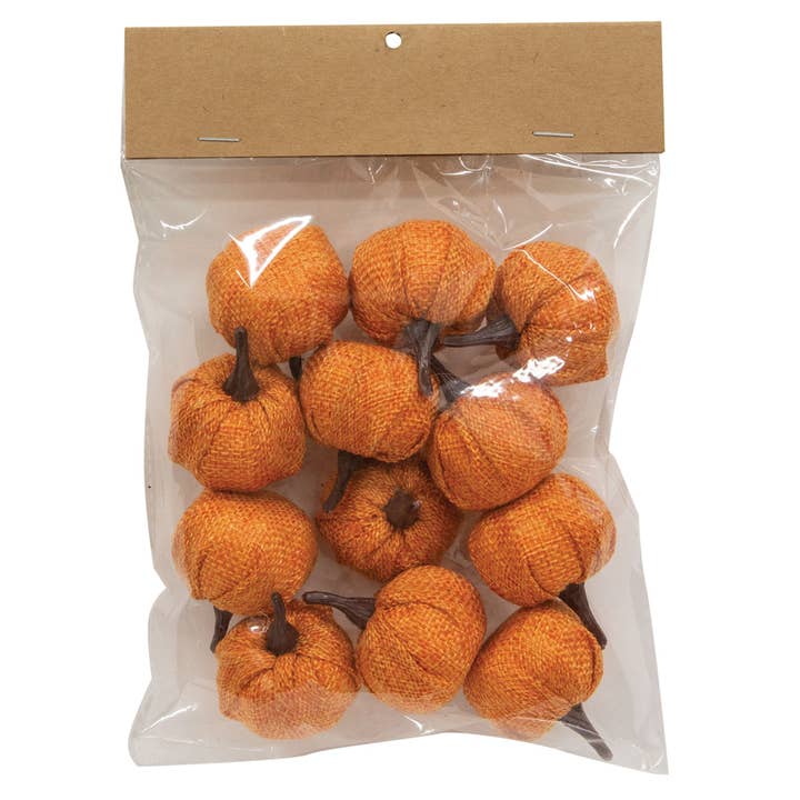 Col House Designs - Wholesale Decorative Tabletop Object - 12/Pack, Orange Burlap Pumpkins, 1.5"