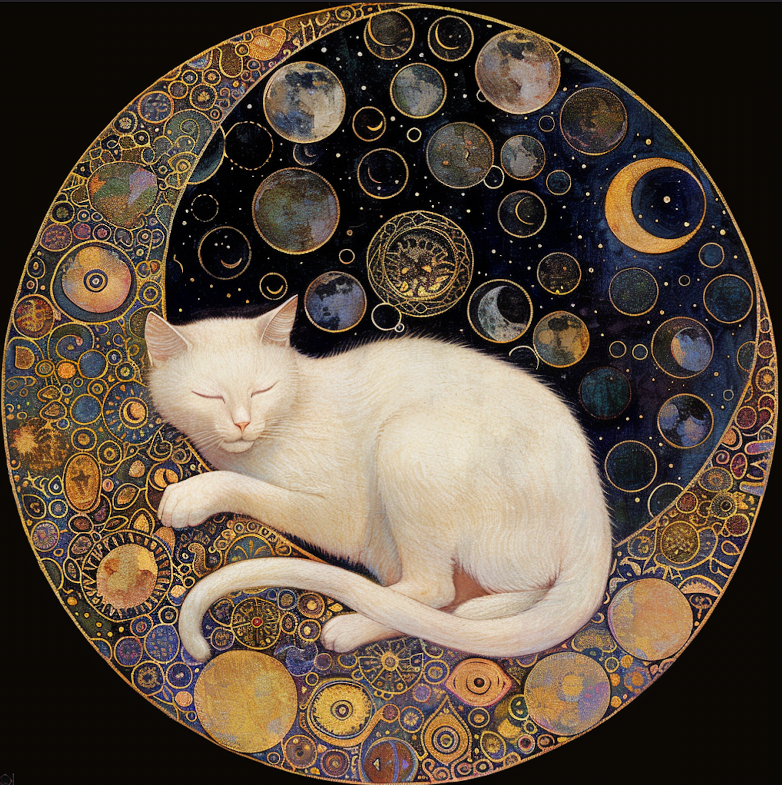 Bodhi Leaf Market - Wholesale Art Print - Mystical White Cat and Moon Wall Accent, Tambourine Wall Art4