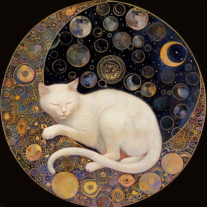 Bodhi Leaf Market - Wholesale Art Print - Mystical White Cat and Moon Wall Accent, Tambourine Wall Art4