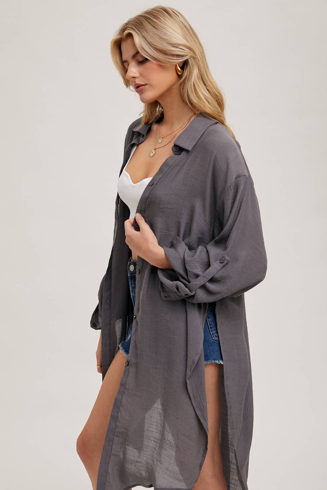 Bluivy - Wholesale Button Down Shirt - Women's - BUTTON-UP VENTED LONGLINE SHIRT63