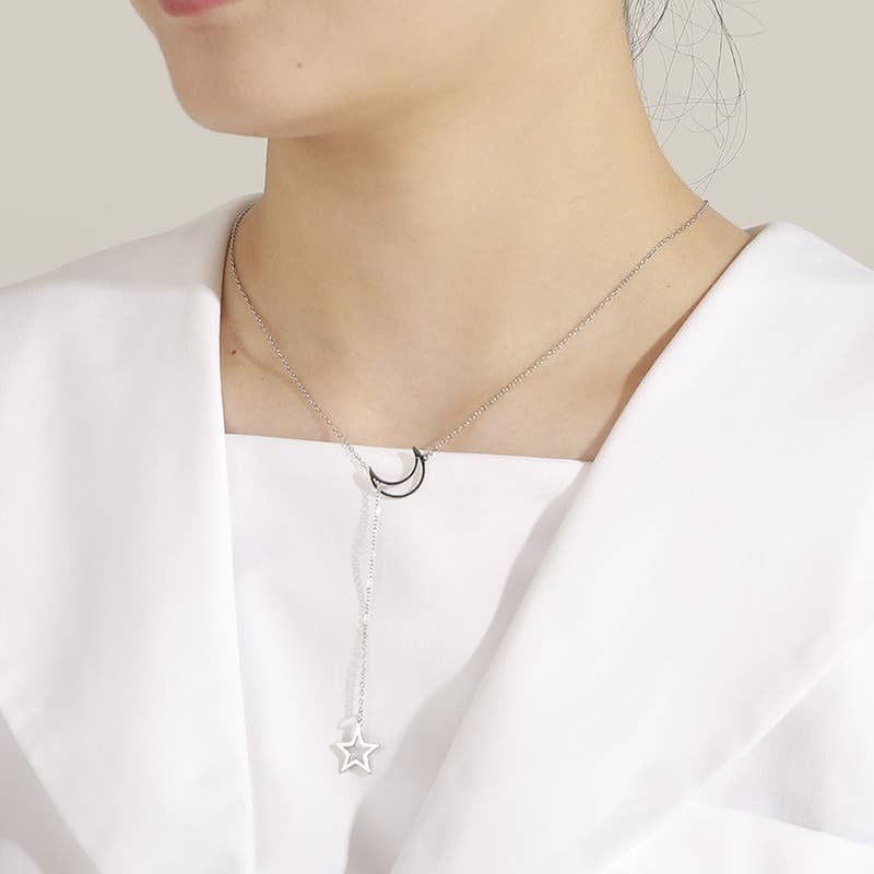 Perimade & Co. LLC - Wholesale Y-Neck/Lariat Necklace - Moon Star Charm Lariat Y Necklace in 925 Sterling Silver3