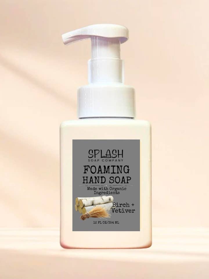 Birch + Vetiver Foaming Hand Soap for wholesale by Splash Soap Company