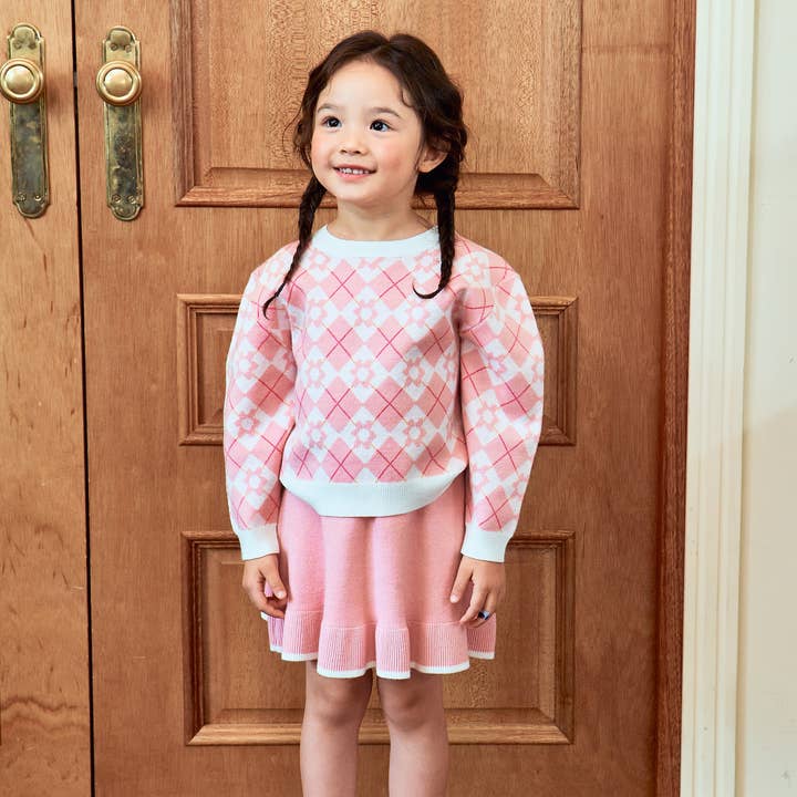 Conjunto de suéter y falda de punto con estampado de argyle para venta al por mayor de ToTo Heros