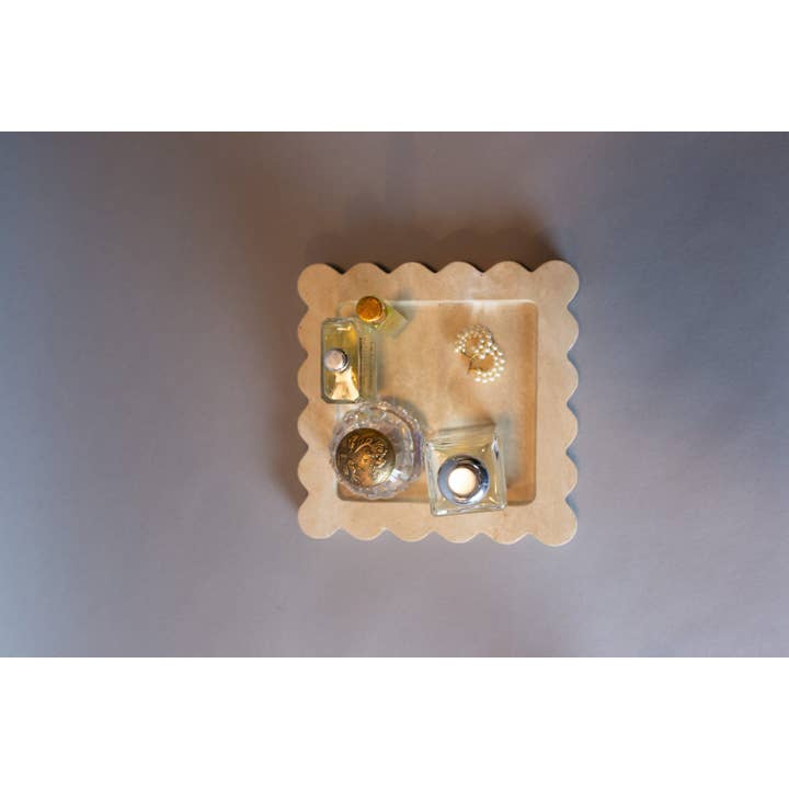 Curated Studio - Wholesale Decorative Tray - Beige Travertine Scalloped Tray1