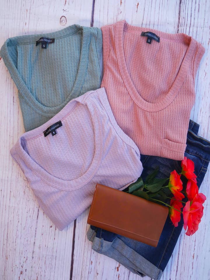 Waffle Knit Pocket Tank top S-XL for wholesale by 24-Hrs Fashion