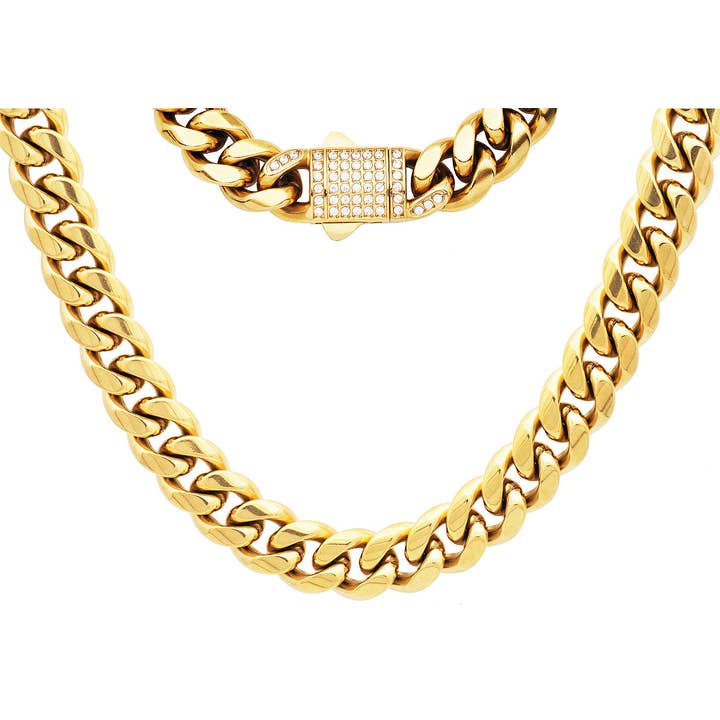 Blackjack Mens Jewelry - Wholesale Link & Chain Necklace - Gold Cuban Link Chain Necklace w/ CZ Clasp