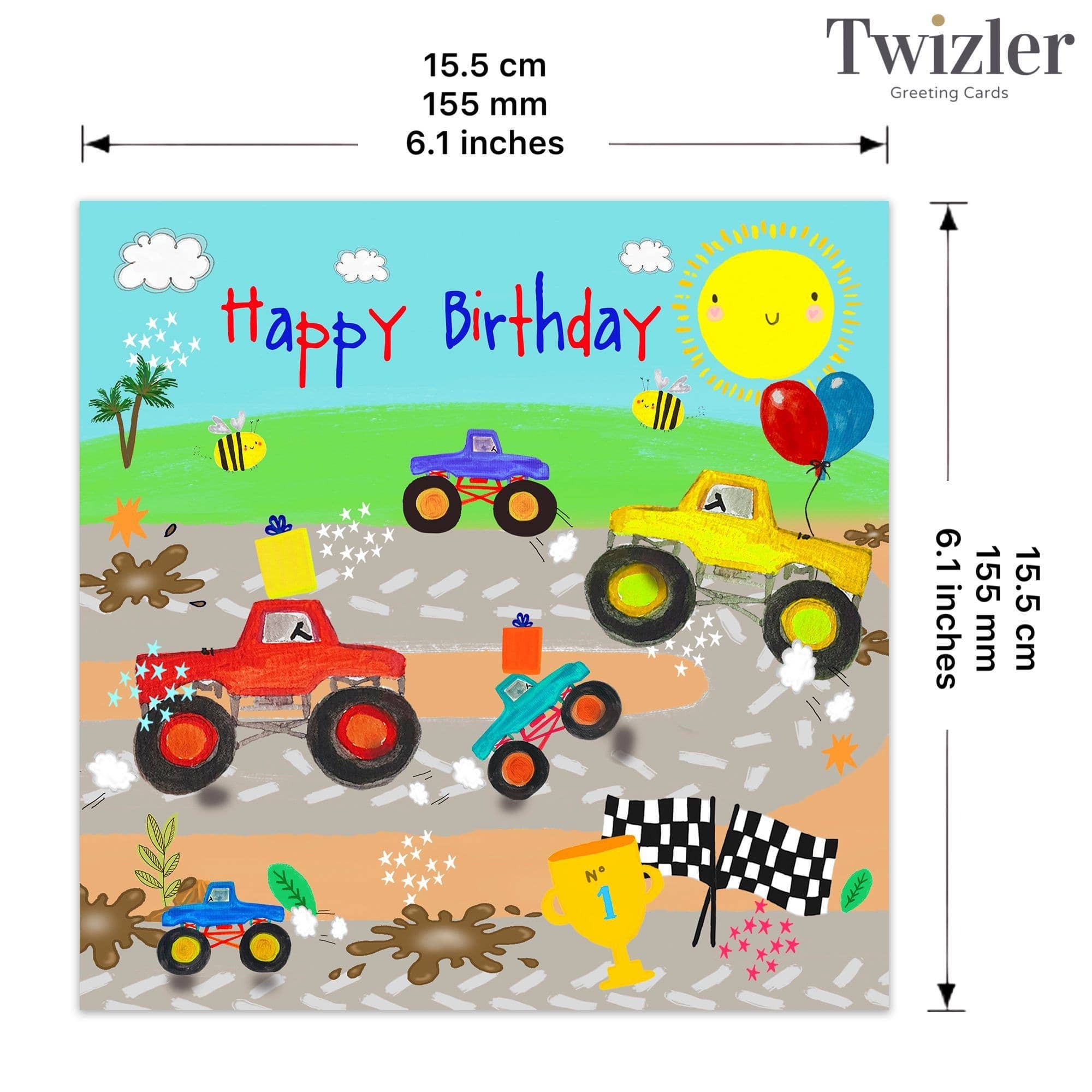 Twizler Ltd – Großhandel Geburtstagskarten – Geburtstagskarte für Jungen — Monster Truck Party2