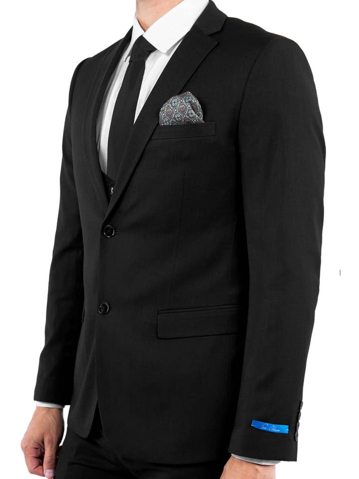 Fashion Mens Suits,3 PC Solid 2 BTN, Black for wholesale on Faire1