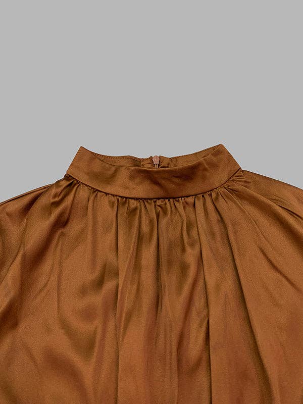 OURO Vestido Comprido de Manga Comprida Plissado Brilhante com Gola Alta para venda a revendedores na Faire16