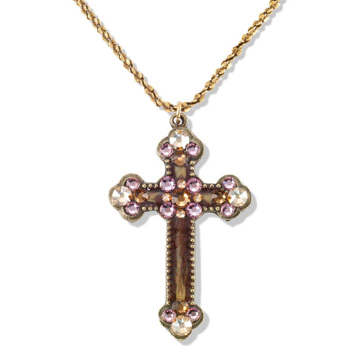 Collier Croix Cristal Mocha Marron pour la vente par Anne Koplik Designs, Inc.